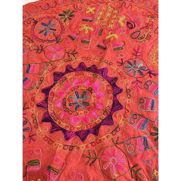 Wall Hanging table topper cotton Elephant embroidery Mirrors 35” Round Boho - Picture 12 of 16